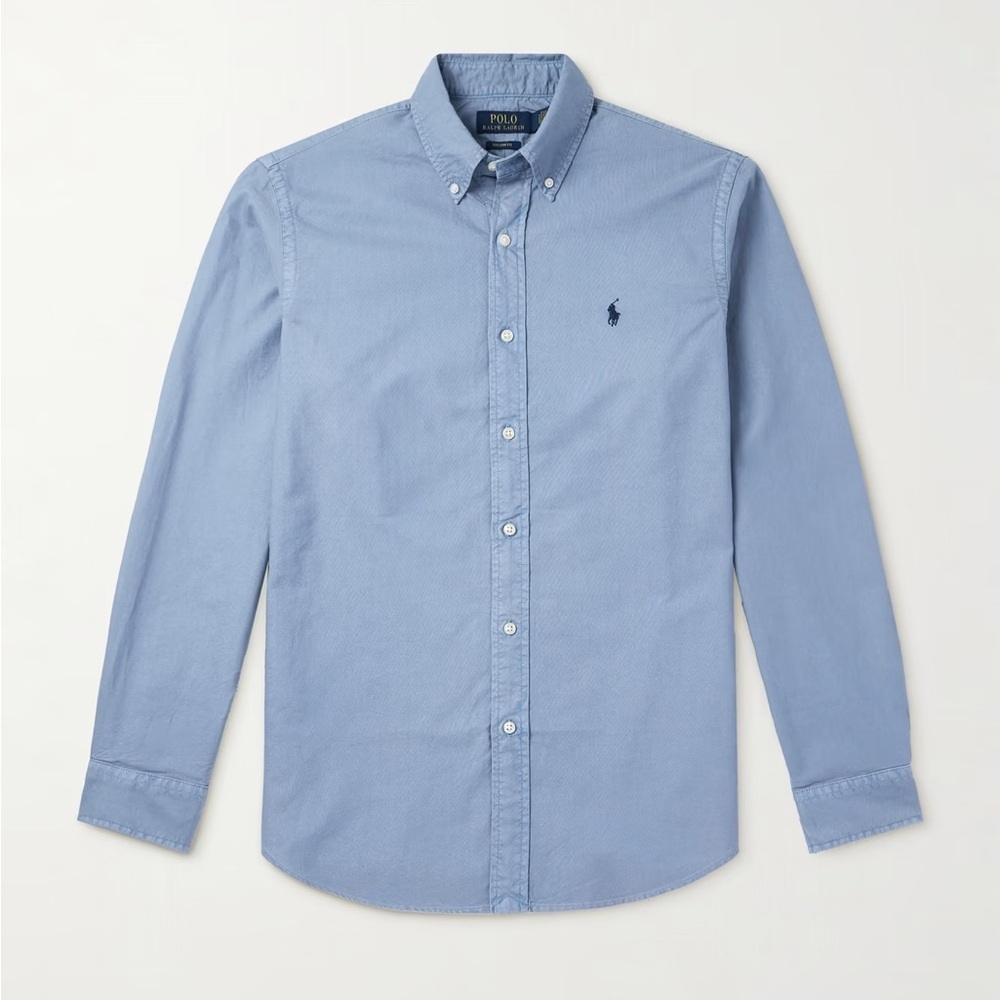 POLO RALPH LAUREN Button-Down Collar Logo-Embroidered Cotton Shirt large